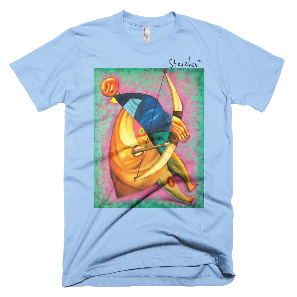 Skydiving T-shirts Strizhov™ by Dmitri Strizhov - 'A Shot From A Bow - 1993' - T-Shirt, , Strizhov™, Skydiving Apparel, Skydiving Apparel, Skydiving Gear, Olympics, T-Shirts, Skydive Chicago, Skydive City, Skydive Perris, Drop Zone Apparel, USPA, united states parachute association, Freefly, BASE, World Record,