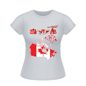 Skydiving T-shirts - Skydive All World - CANADA - Ladies' Tee, Shirts, Skydiving Apparel, Skydiving Apparel, Skydiving Apparel, Skydiving Gear, Olympics, T-Shirts, Skydive Chicago, Skydive City, Skydive Perris, Drop Zone Apparel, USPA, united states parachute association, Freefly, BASE, World Record,