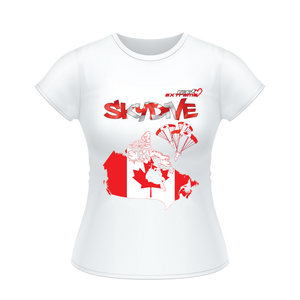 Skydiving T-shirts - Skydive All World - CANADA - Ladies' Tee, Shirts, Skydiving Apparel, Skydiving Apparel, Skydiving Apparel, Skydiving Gear, Olympics, T-Shirts, Skydive Chicago, Skydive City, Skydive Perris, Drop Zone Apparel, USPA, united states parachute association, Freefly, BASE, World Record,