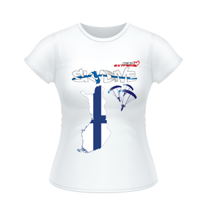 Skydiving T-shirts - Skydive All World - FINLAND - Ladies' Tee -, Shirts, Skydiving Apparel, Skydiving Apparel, Skydiving Apparel, Skydiving Gear, Olympics, T-Shirts, Skydive Chicago, Skydive City, Skydive Perris, Drop Zone Apparel, USPA, united states parachute association, Freefly, BASE, World Record,
