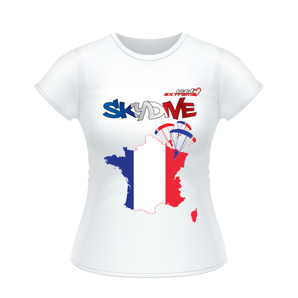 Skydiving T-shirts - Skydive All World - FRANCE - Ladies' Tee -, Shirts, Skydiving Apparel, Skydiving Apparel, Skydiving Apparel, Skydiving Gear, Olympics, T-Shirts, Skydive Chicago, Skydive City, Skydive Perris, Drop Zone Apparel, USPA, united states parachute association, Freefly, BASE, World Record,