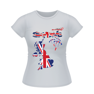 Skydiving T-shirts - Skydive All World - UK - The United Kingdom - Ladies’ Tee, Shirts, Skydiving Apparel, Skydiving Apparel, Skydiving Apparel, Skydiving Gear, Olympics, T-Shirts, Skydive Chicago, Skydive City, Skydive Perris, Drop Zone Apparel, USPA, united states parachute association, Freefly, BASE, World Record,